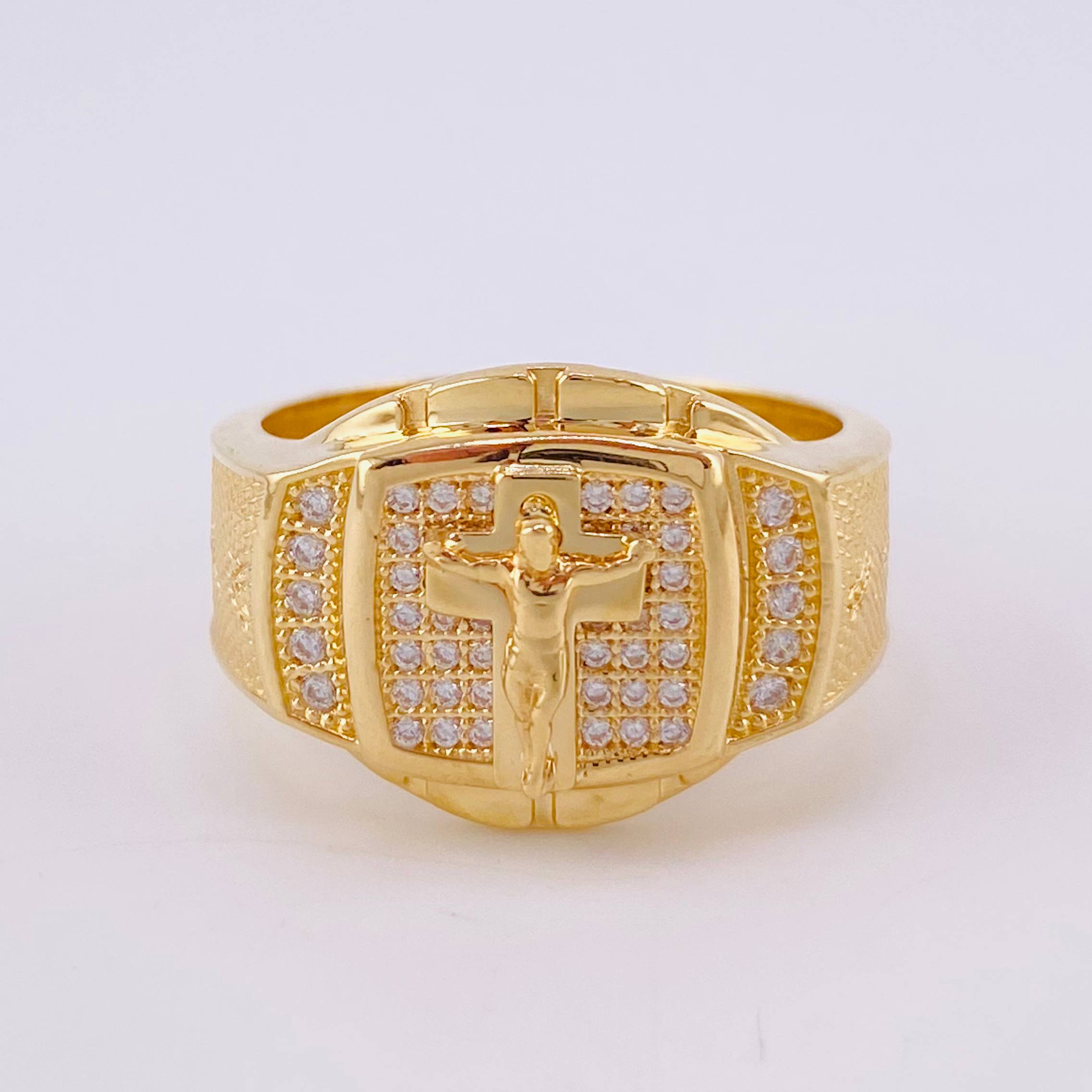 Anillo Cruz Cristo Malla 8.1g / T9 1/2 Oro Amarillo 18K