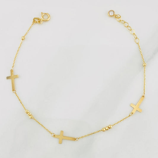 Pulso Modulable Aro Seguido Cruces 1.3g / 17.5cm - 20cm / 0.6mm Oro Amarillo 18K
