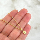 Set Rope Chain 0.9gr / 45cm / 1.2mm + Pendant Virgen Guadalupe 0.35gr / 1.5cm Ovalo Cargador Bordeado 1.25g Oro Amarillo 18K (Offer) *