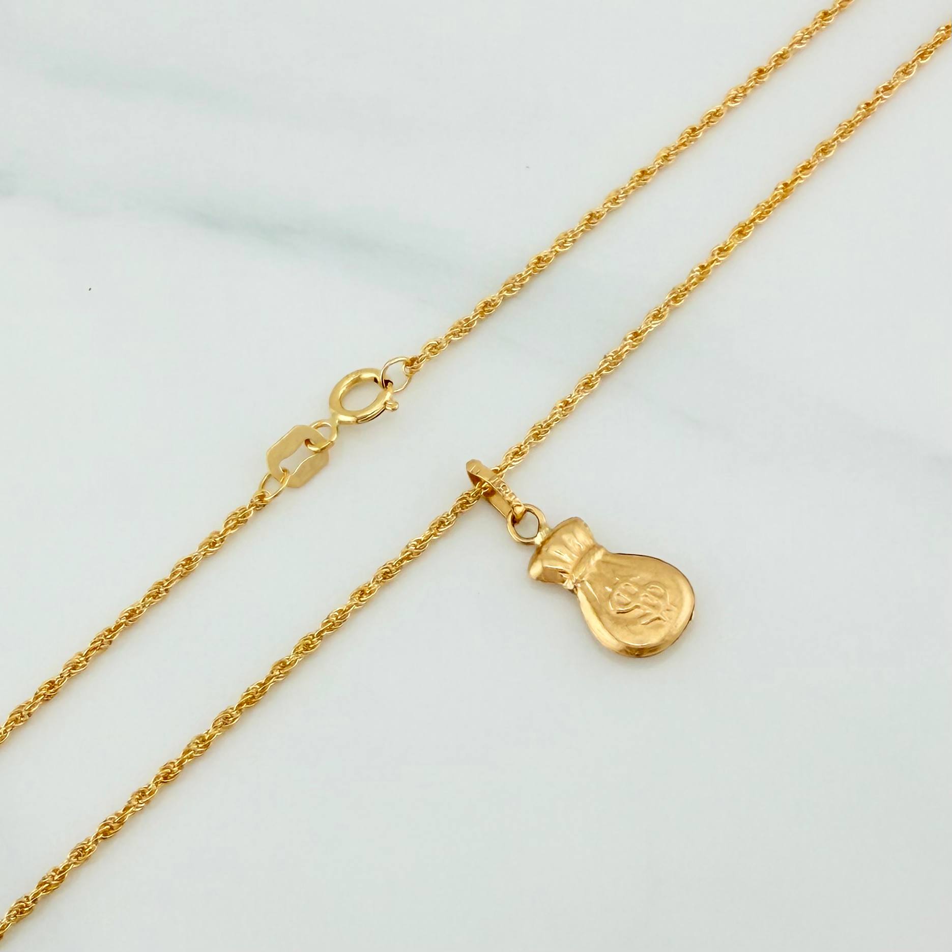 Set Rope Chain + Money Bag Pendant / 1.4gr / 19 1/2 in 18K Yellow Gold