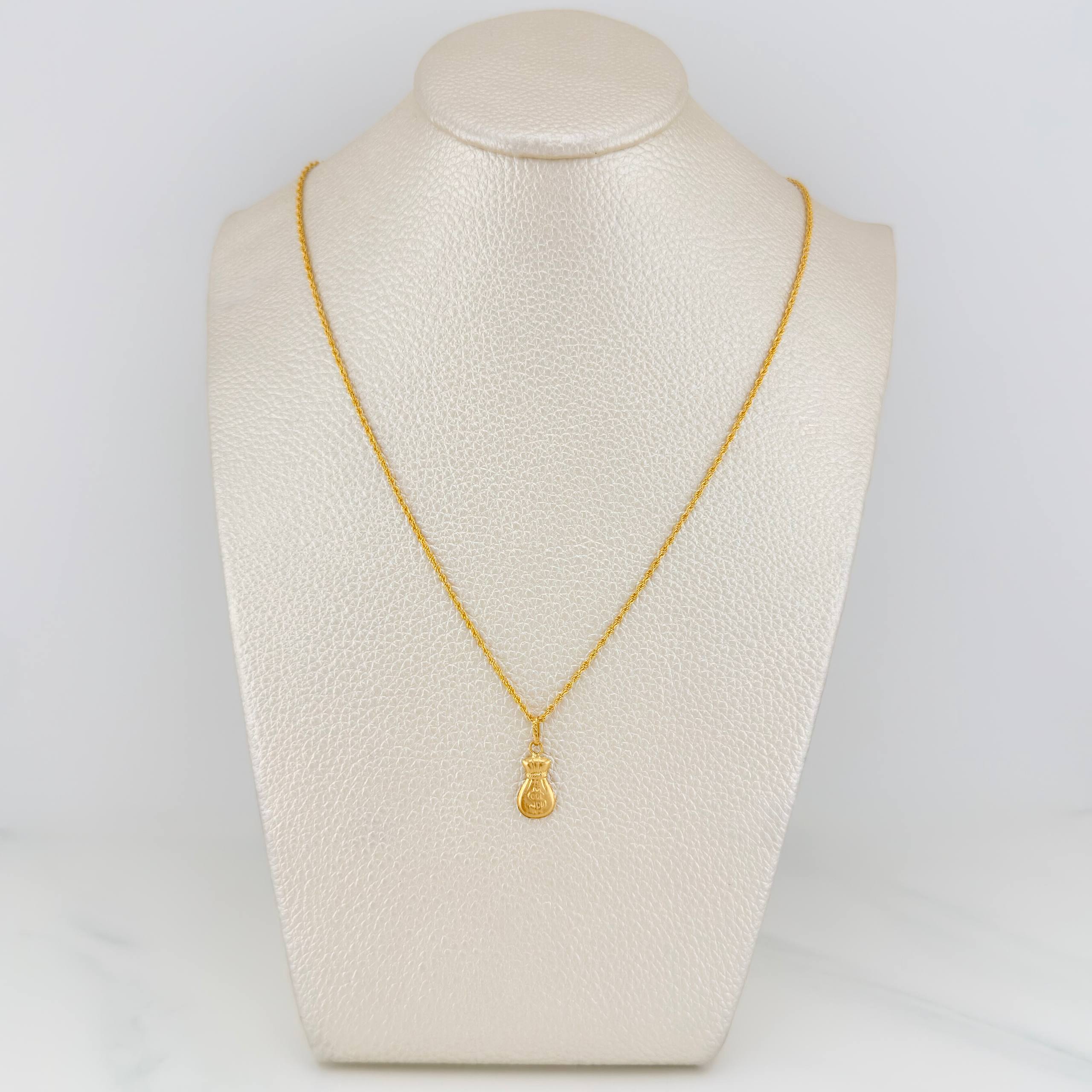 Set Rope Chain + Money Bag Pendant / 1.4gr / 19 1/2 in 18K Yellow Gold