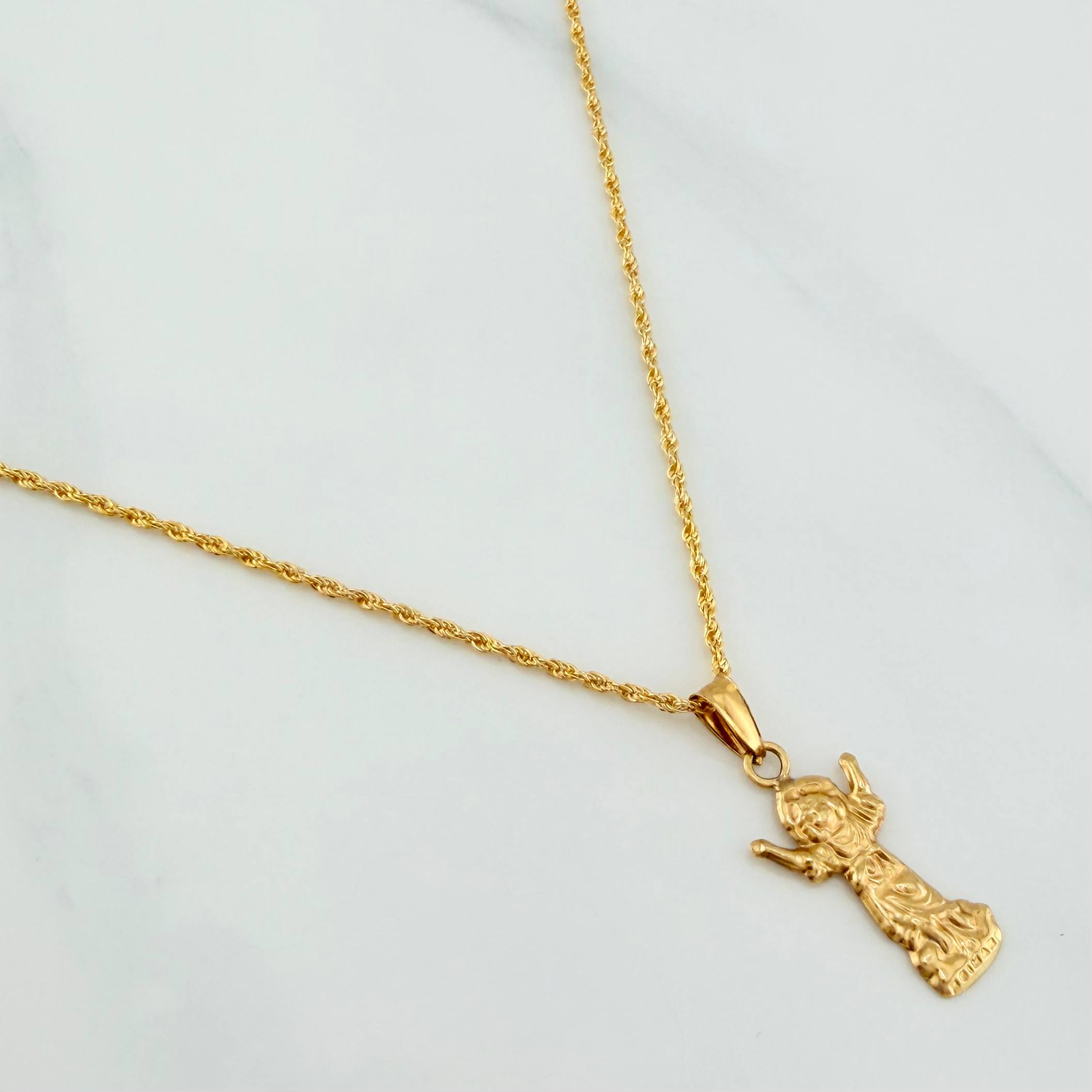Rope Chain Set + Divine Child Pendant / 1.7gr / 23 1/2 in 18K Yellow Gold
