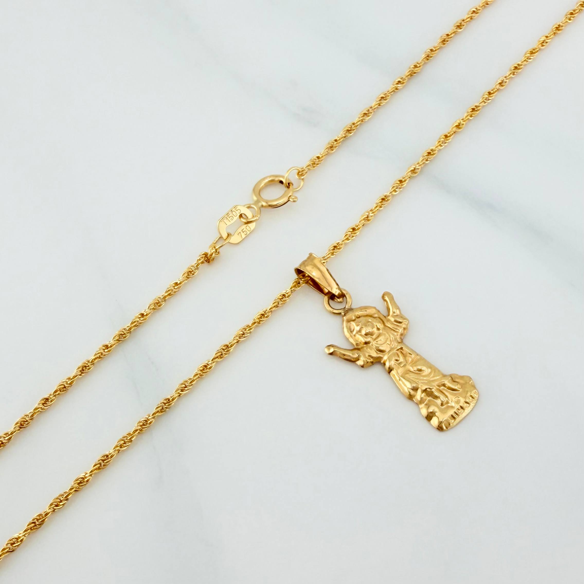 Rope Chain Set + Divine Child Pendant / 1.7gr / 23 1/2 in 18K Yellow Gold