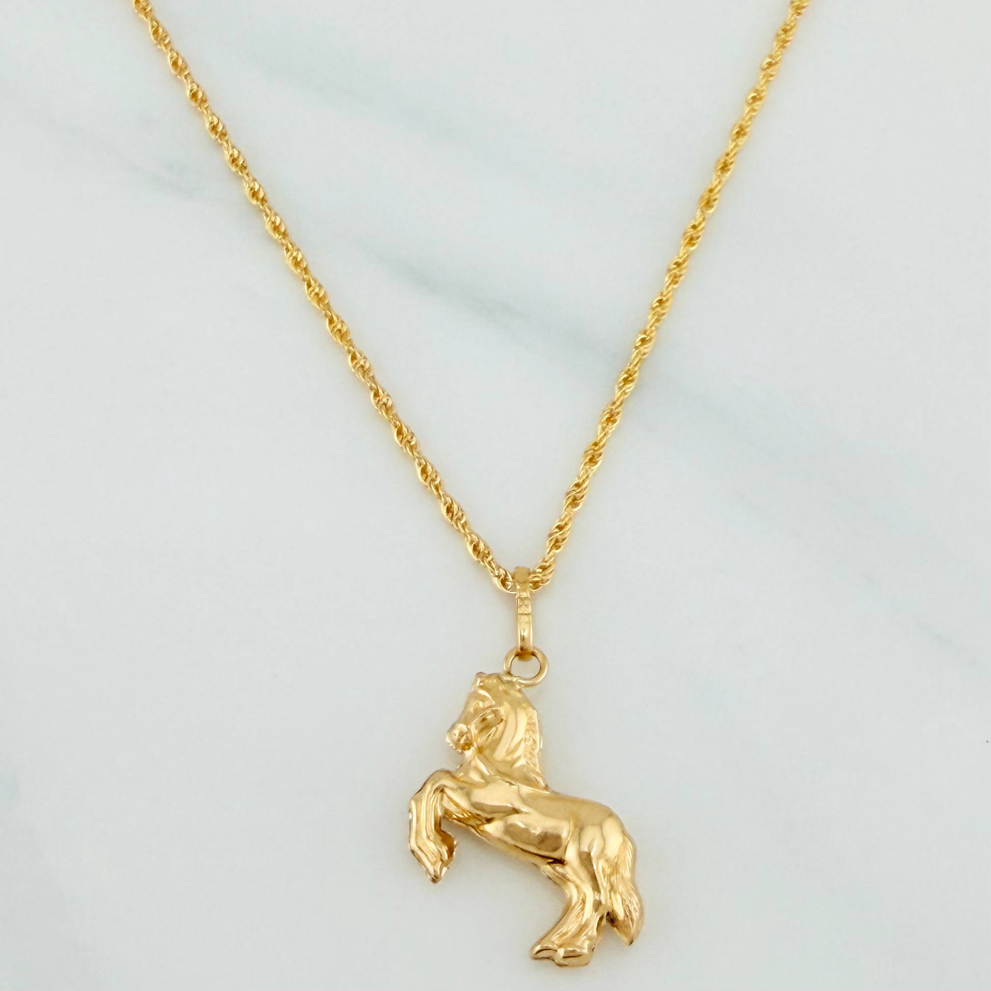 Rope Chain Set + Horse Pendant / 2.1gr / 23 1/2 in Yellow Gold 18K