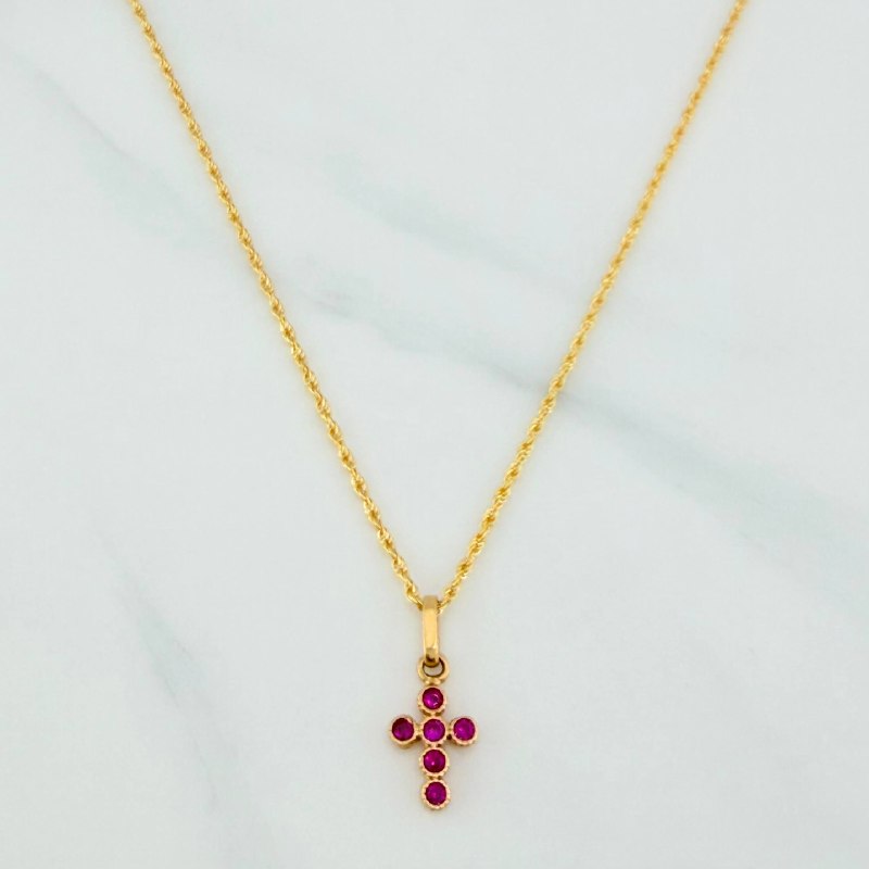 Rope Chain Set + Dense Cross Pendant / 1.7gr / 19 1/2 in 18K Yellow Gold