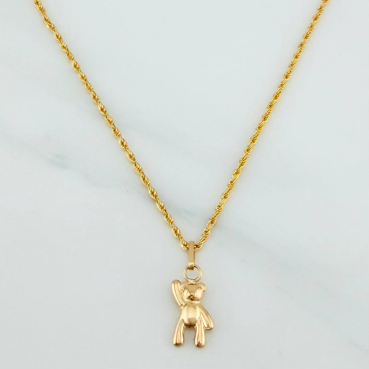 Rope Chain Set + Bear Pendant / 1.4gr / 19 1/2 in 18K Yellow Gold