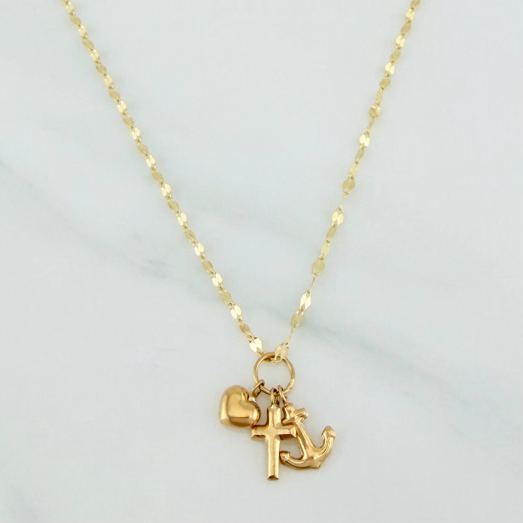 Mirror Flower Chain Set + Three Graces Pendant / 1.5gr / 17 3/4 in 18K Yellow Gold