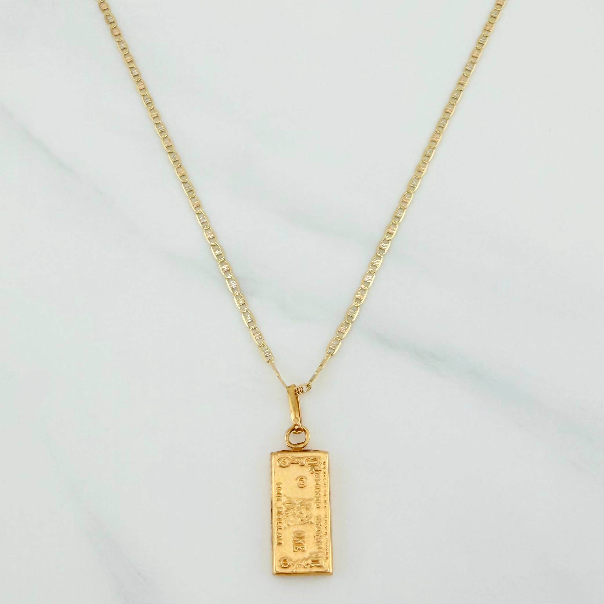 Flat Mariner Chain Set + One Dollar Pendant / 2.3gr / 19 3/4 in Three Golds 18K