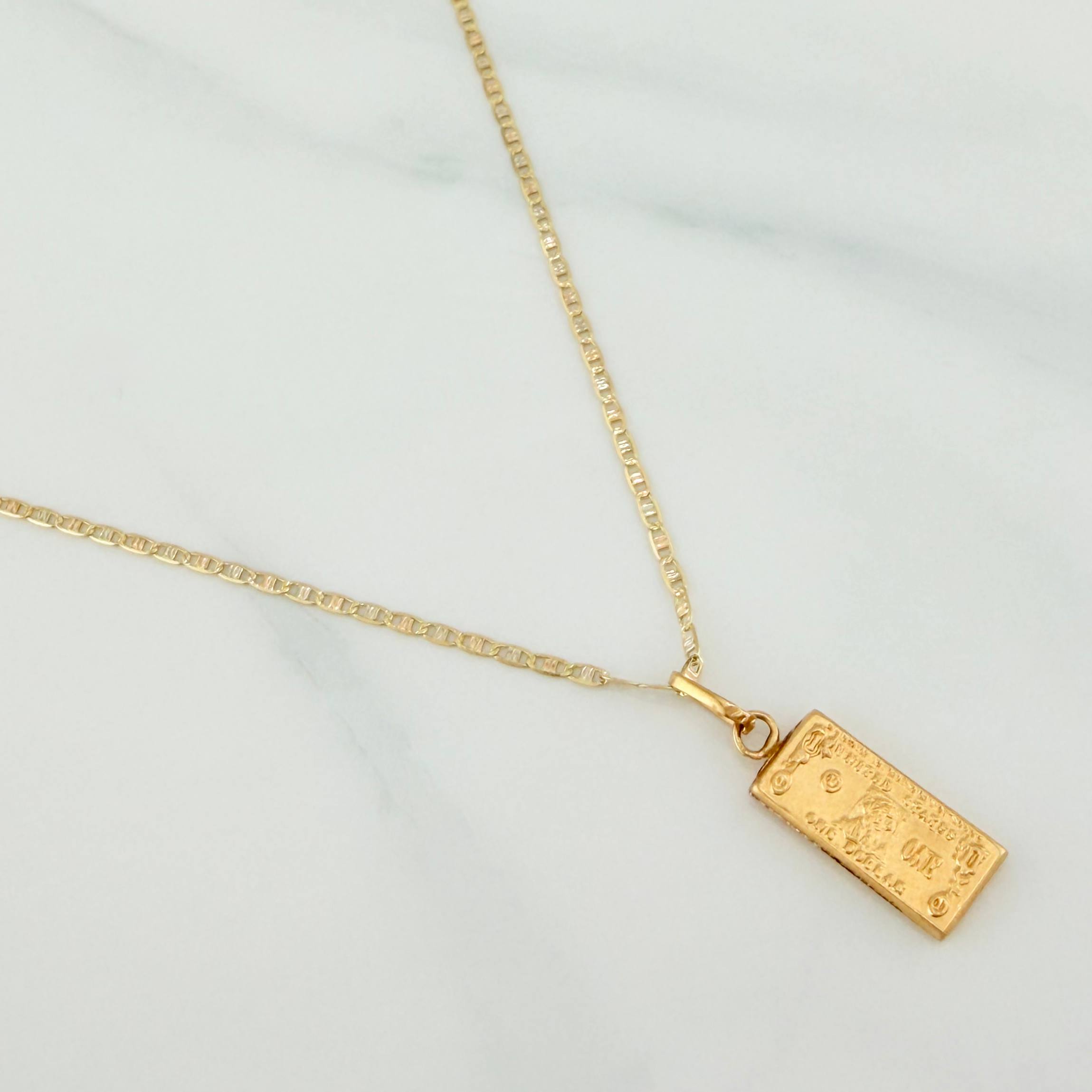 Flat Mariner Chain Set + One Dollar Pendant / 2.3gr / 19 3/4 in Three Golds 18K