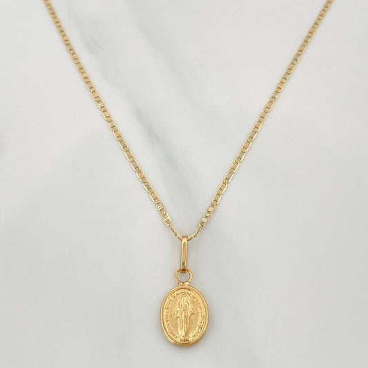 Flat Mariner Chain Set + Miraculous Virgin Pendant / 2.3gr / 20 in Three 18K Golds