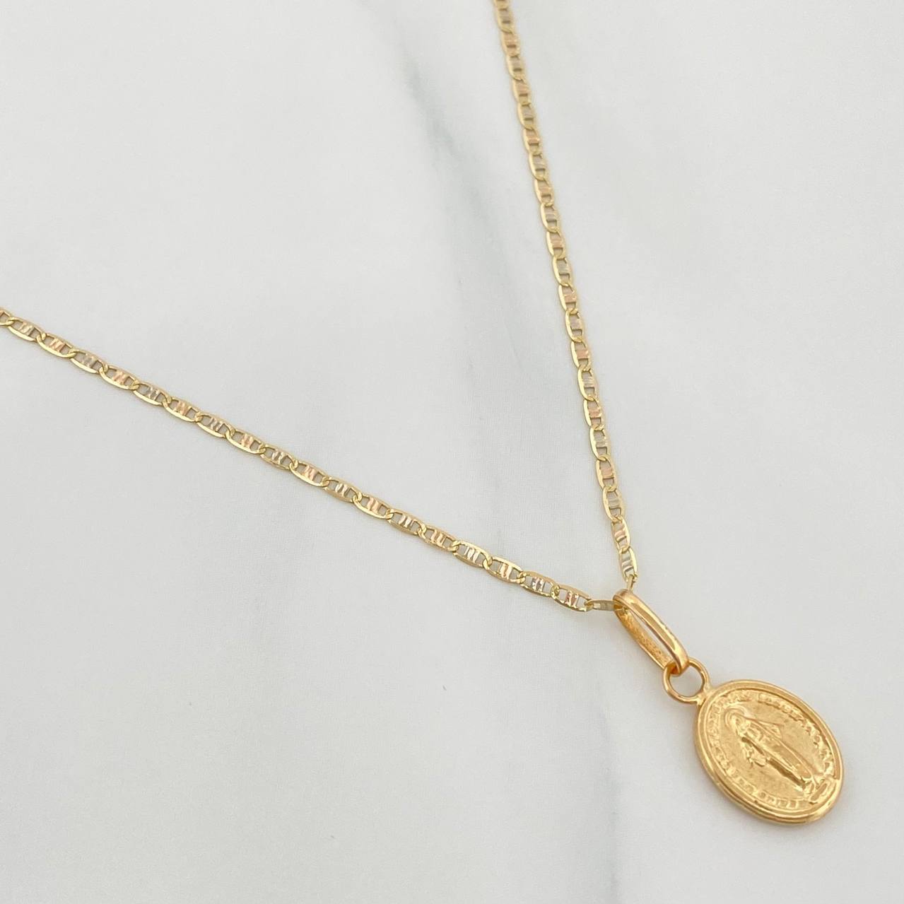 Flat Mariner Chain Set + Miraculous Virgin Pendant / 2.3gr / 20 in Three 18K Golds