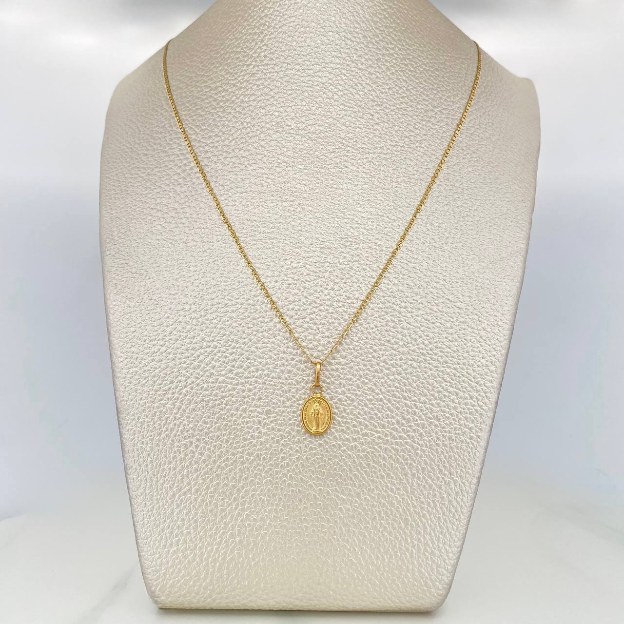 Flat Mariner Chain Set + Miraculous Virgin Pendant / 2.3gr / 20 in Three 18K Golds