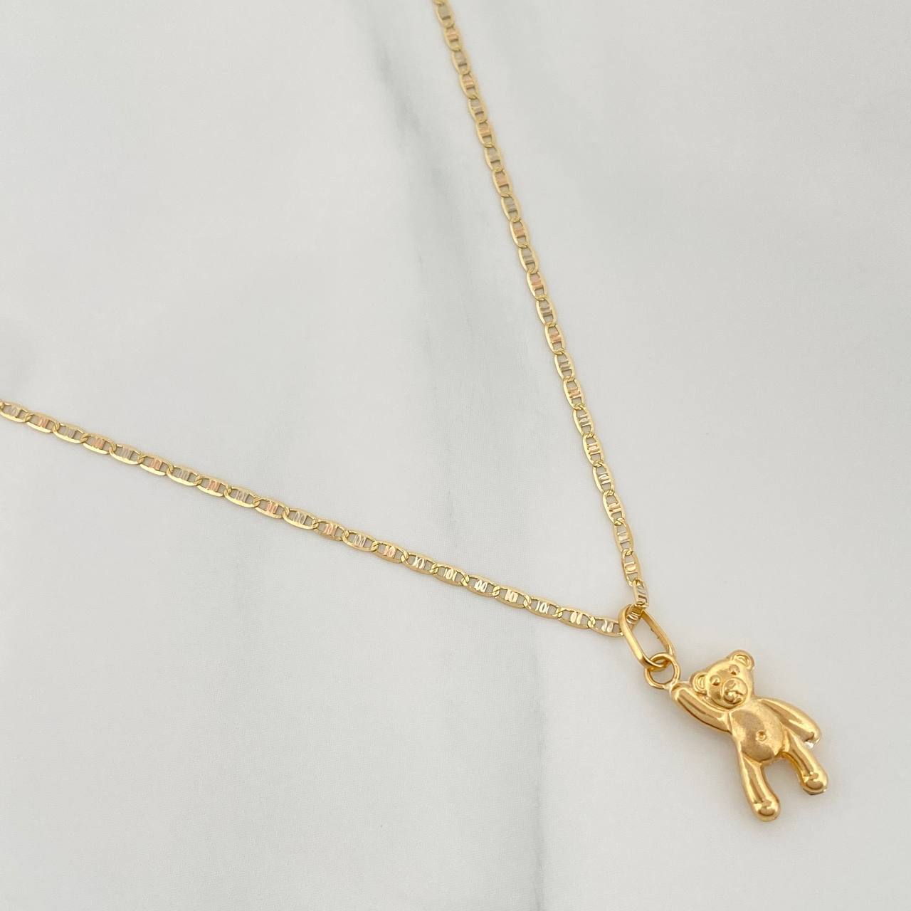 Flat Mariner Chain Set + Bear Pendant / 2.2gr / 19 3/4 in Three Golds 18K