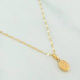 Set Mirror Flower Chain + Pendant Virgin of Guadalupe / 1.3gr / 17 3/4 in 18K Yellow Gold