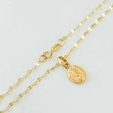 Set Mirror Flower Chain + Pendant Virgin of Guadalupe / 1.3gr / 17 3/4 in 18K Yellow Gold