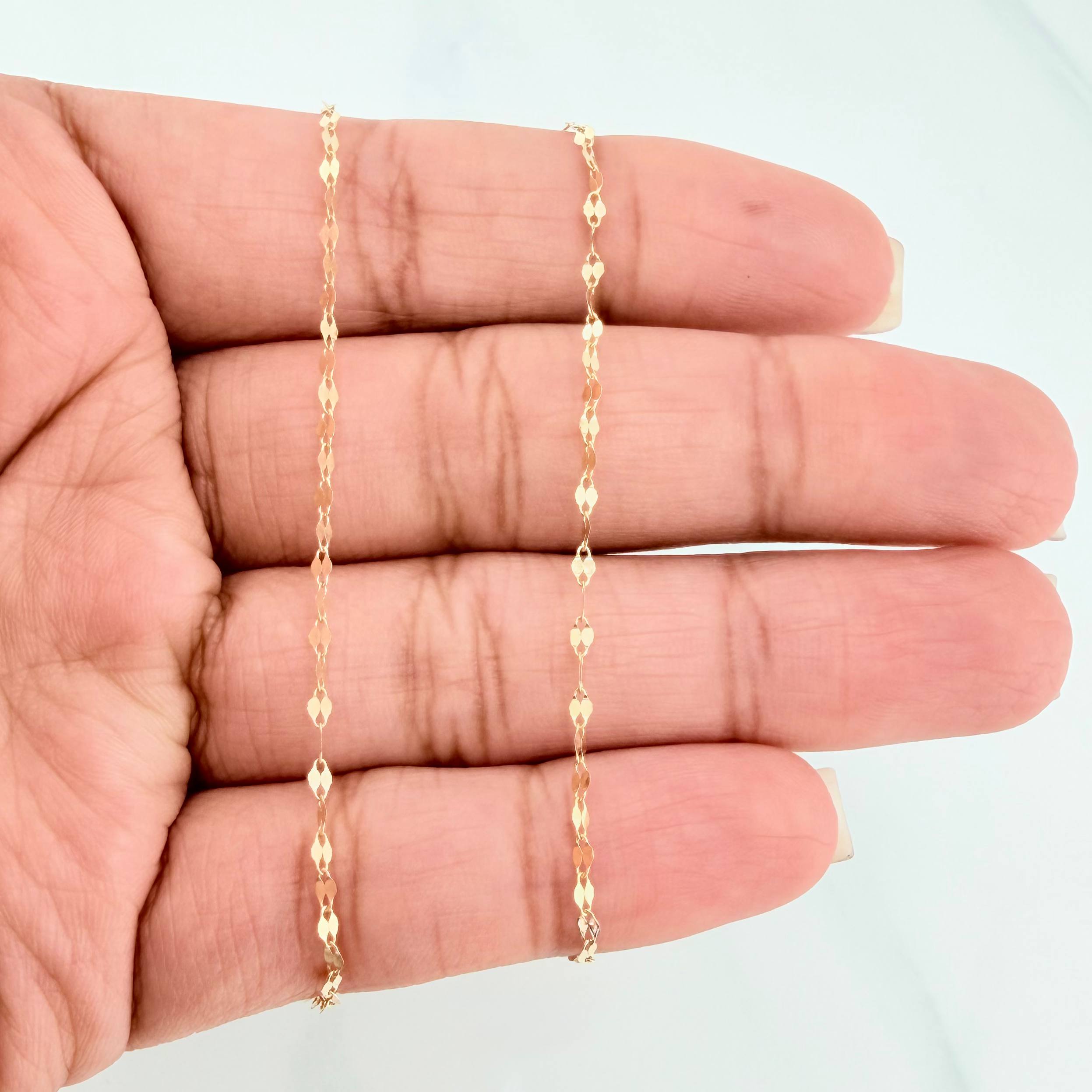 Set Mirror Flower Chain + Heart Pendant / 1.25gr / 17 3/4 in 18K Yellow Gold