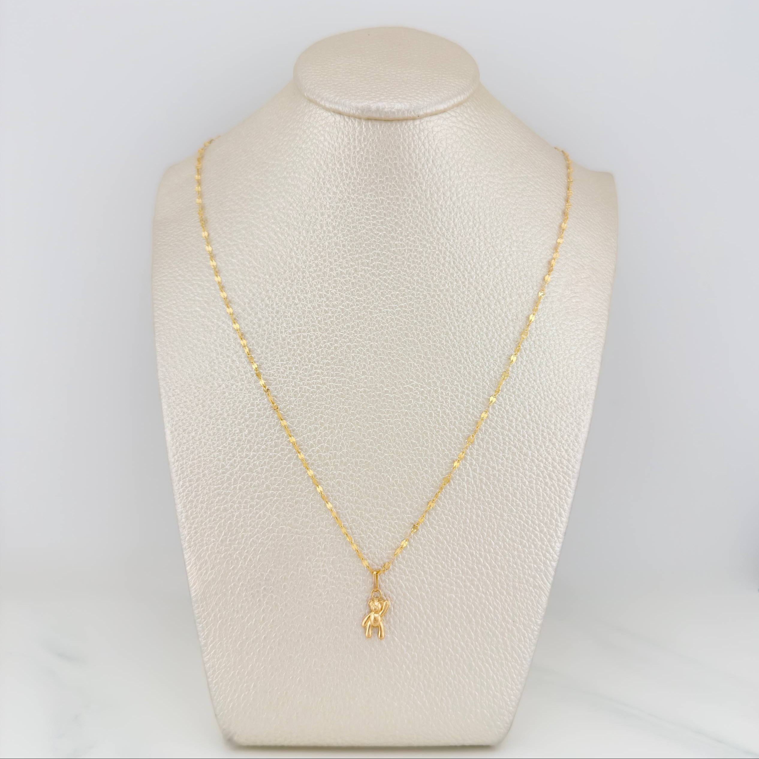 Mirror Flower Chain Set + Bear Pendant / 1.2gr / 17 3/4 in 18K Yellow Gold