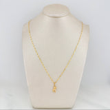 Mirror Flower Chain Set + Bear Pendant / 1.2gr / 17 3/4 in 18K Yellow Gold