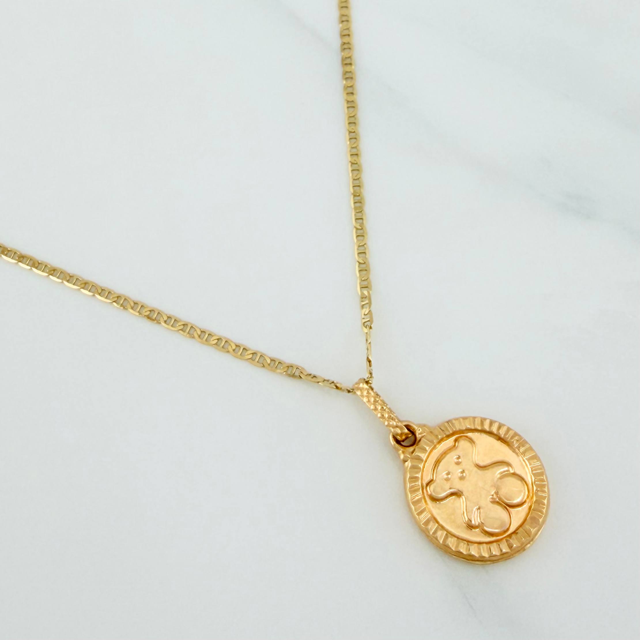 Set Cadena Escalera + Dije Oso Ts / 2.9gr / 19 3/4 in Oro Amarillo 18K