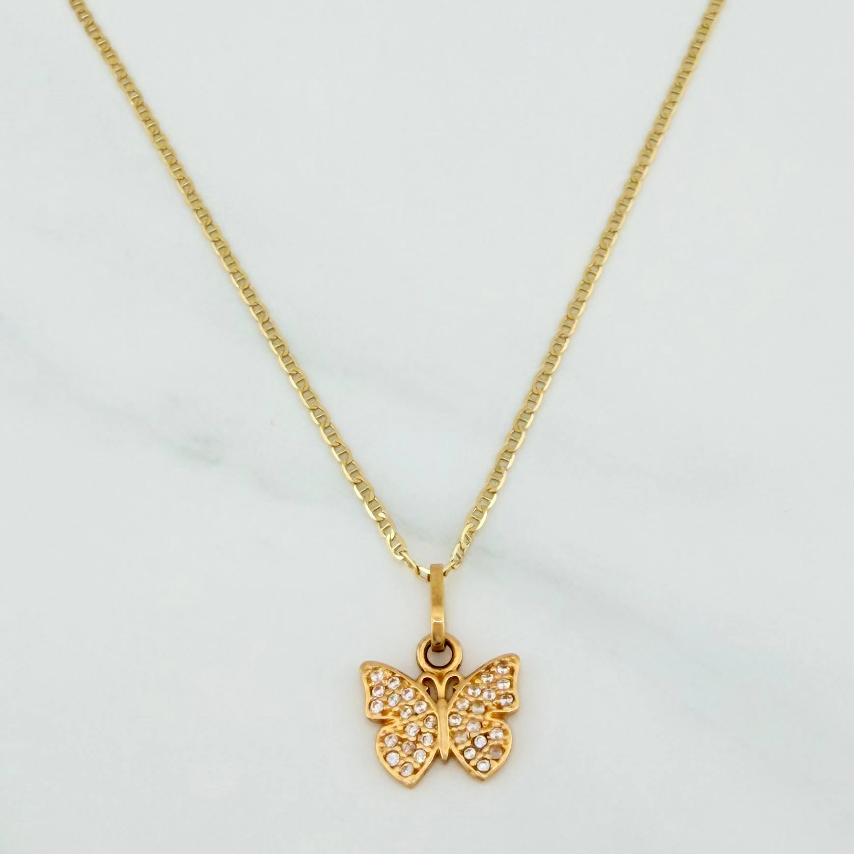 Set Flat Mariner Chain + Butterfly Pendant / 2.95gr / 19 3/4 in 18K Yellow Gold