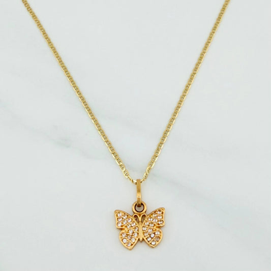 Set Cadena Escalera + Dije Mariposa / 2.95gr / 19 3/4 in Oro Amarillo 18K