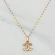 Set Mirror Flower Chain + Crossed Wave Pendant / 1.3gr / 17 3/4 in Three 18K Golds