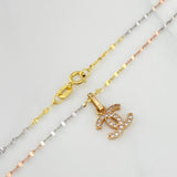 Set Mirror Flower Chain + Crossed Wave Pendant / 1.3gr / 17 3/4 in Three 18K Golds