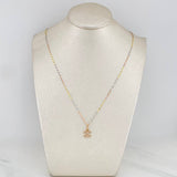 Set Mirror Flower Chain + Crossed Wave Pendant / 1.3gr / 17 3/4 in Three 18K Golds