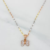 Set Mirror Flower Chain + Pendant Bow / 1.65gr / 17 3/4 in Three Golds 18K