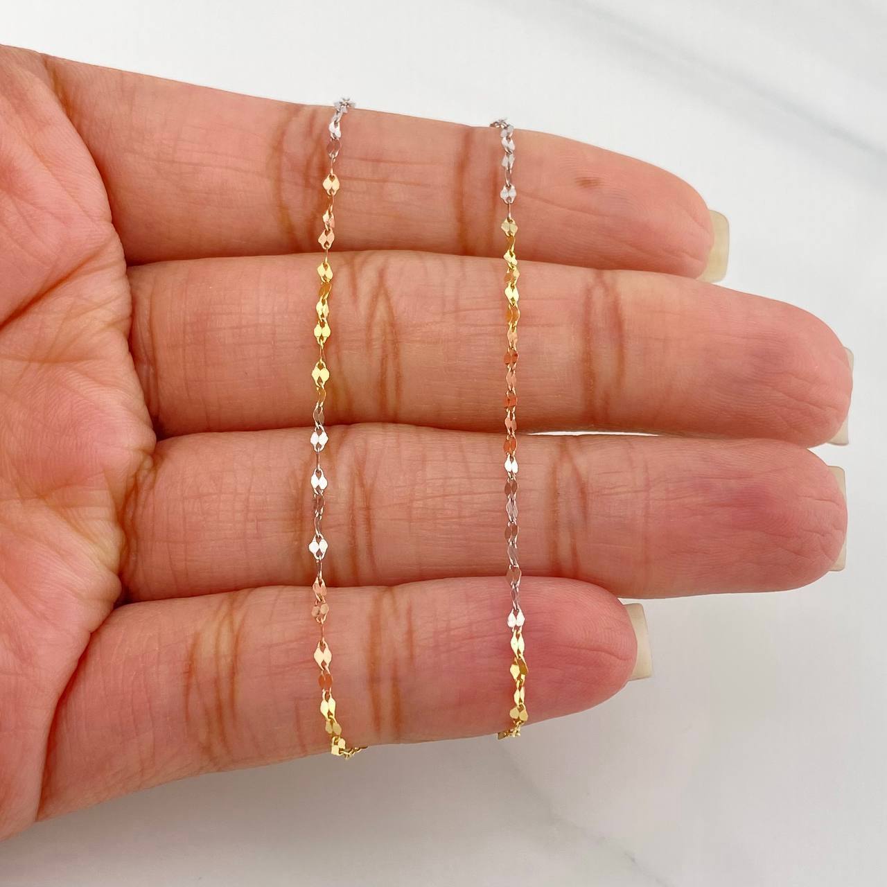 Mirror Flower Chain Set + Heart Pendant / 1.05gr / 17 3/4 in Three Golds 18K