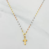 Mirror Flower Chain Set + Cross Pendant / 1.1gr / 17 3/4 in Three 18K Golds
