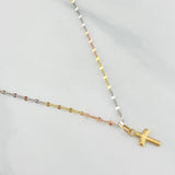 Mirror Flower Chain Set + Cross Pendant / 1.1gr / 17 3/4 in Three 18K Golds