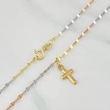 Mirror Flower Chain Set + Cross Pendant / 1.1gr / 17 3/4 in Three 18K Golds
