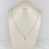 Set Mirror Flower Chain + Pendant Cross / 0.95gr / 17 1/2 in Three Golds 18K