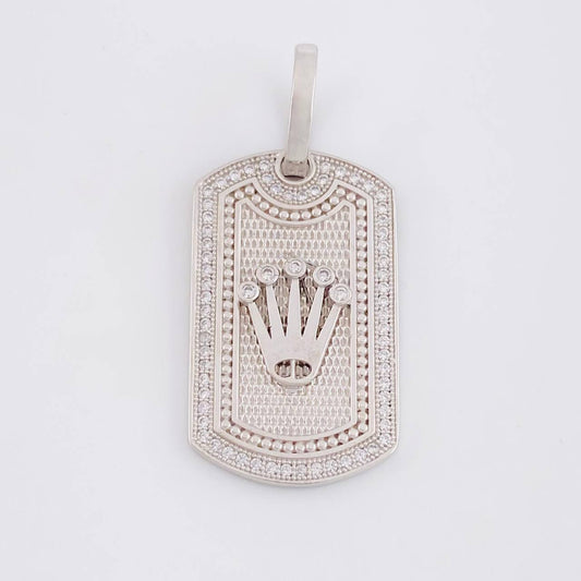Dije Placa Corona 6.5g / 1 1/2 in Oro Blanco 18K
