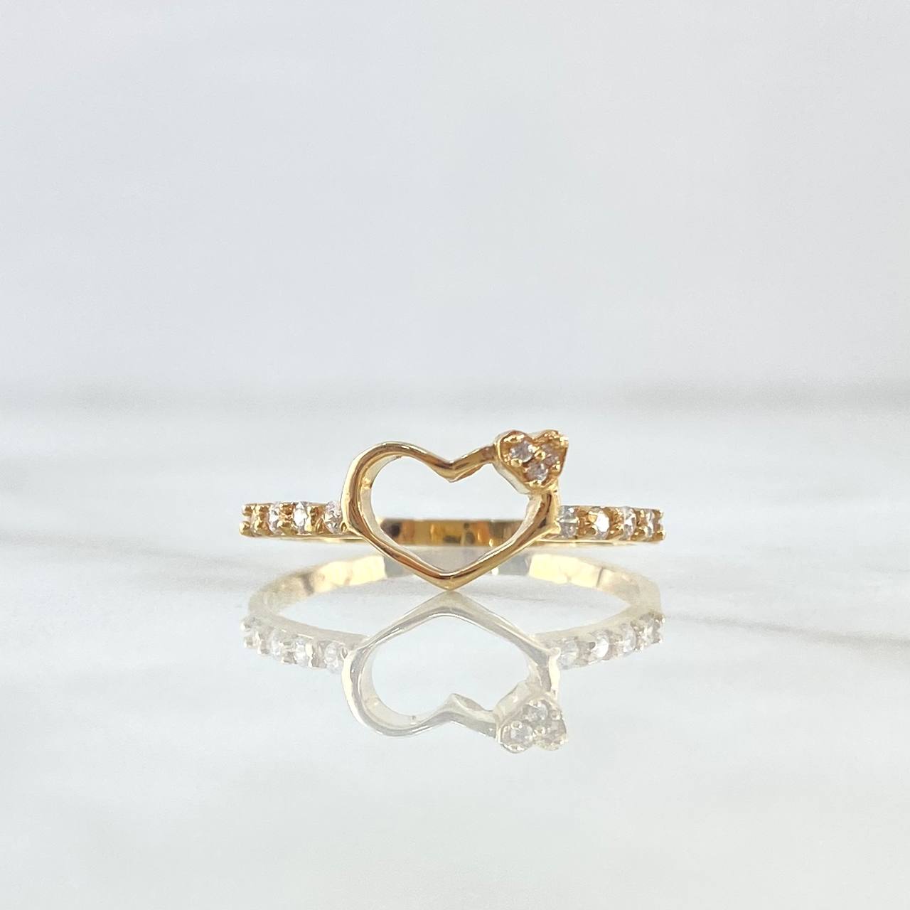 Heart Silhouette Ring 1.7gr / Size 7 1/2 / White Zircons 18K Yellow Gold ©