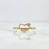 Heart Silhouette Ring 1.7gr / Size 7 1/2 / White Zircons 18K Yellow Gold ©