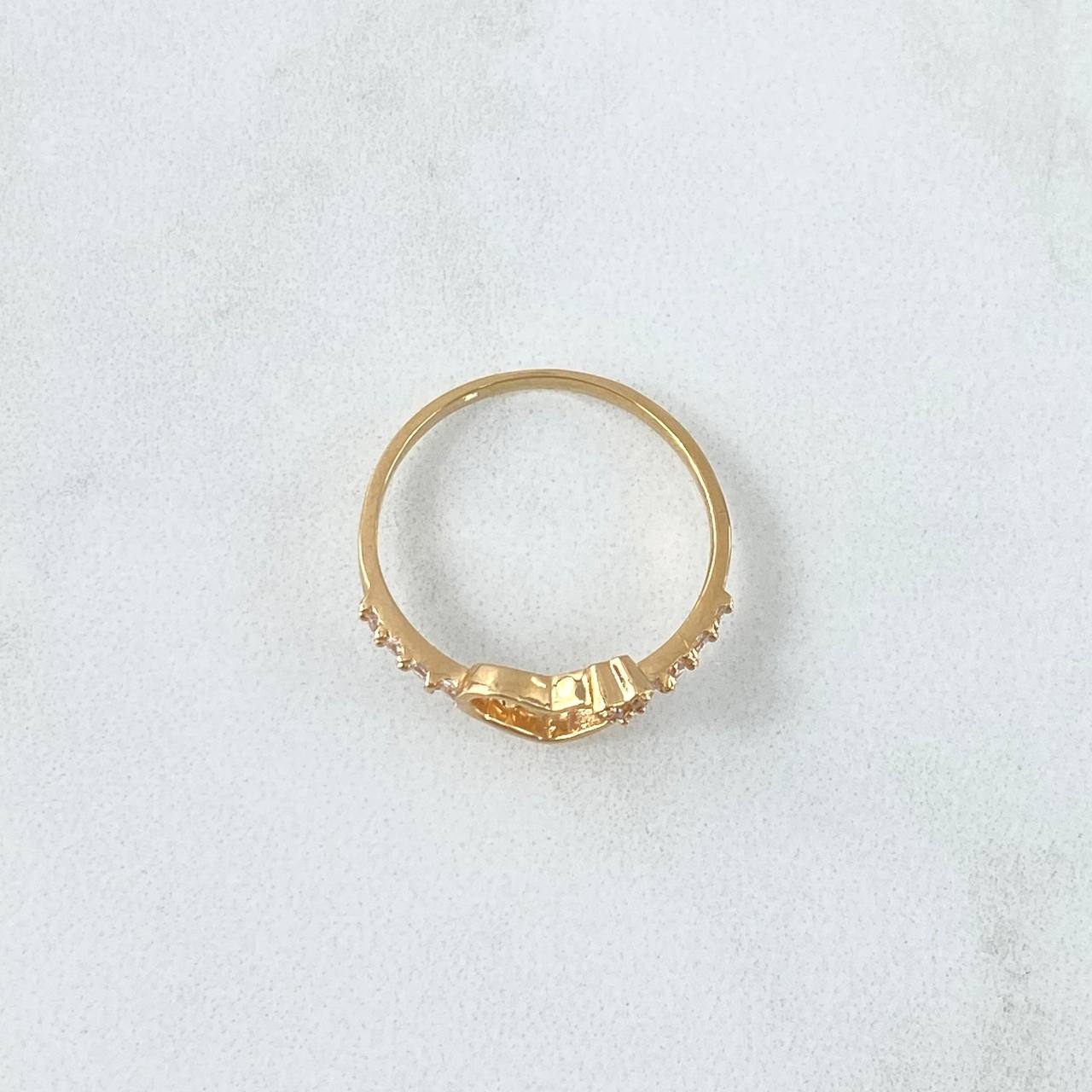 Heart Silhouette Ring 1.7gr / Size 7 1/2 / White Zircons 18K Yellow Gold ©