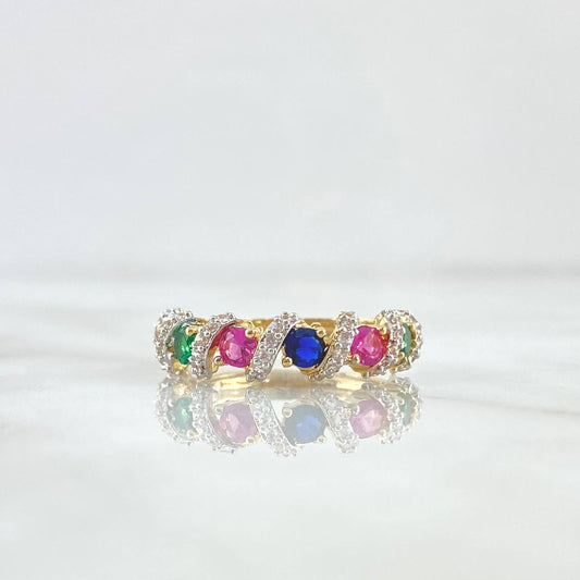 Ring Circles in Bow 3.05gr / T5 3/4 / White Zircons Royal Blue Fuchsia Green Gold Yellow 18K ©