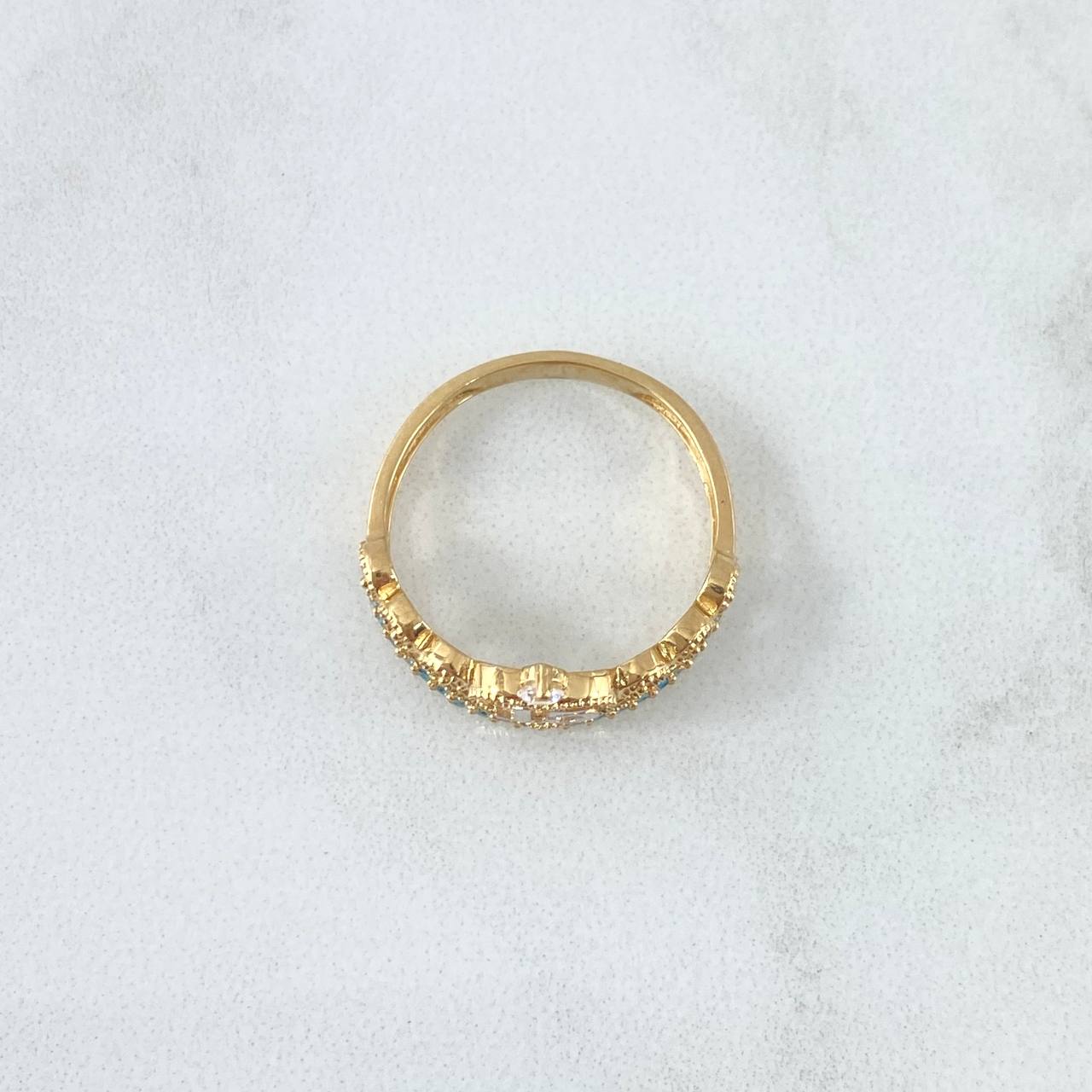 Crown Heart Ring 15s 2.5gr / T6 1/4 / White Zircons Light Blue Yellow Gold 18K ©