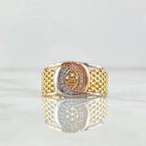 Filigree Moon Ring 4.7gr / Size 7 3/4 / White Zircons Three 18K Golds ©
