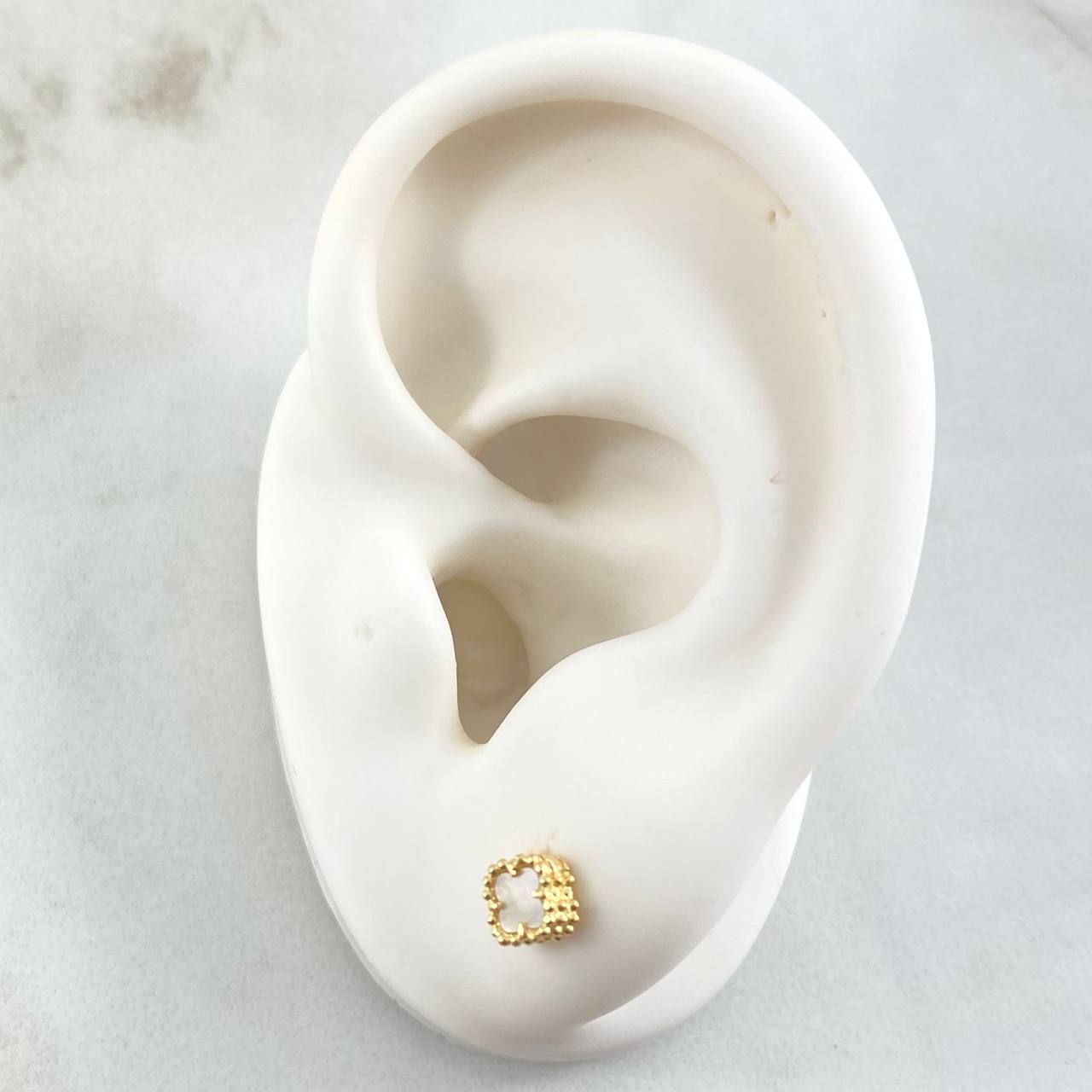 Stud Earrings White Clover 2gr / 5mm Yellow Gold Nac.Esp. 18K ©