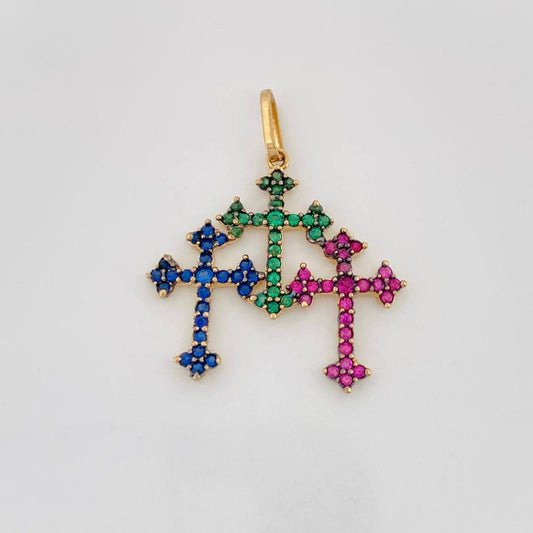 Dije Tres Cruces 1.35g / 1 in Dos Oros Negro Amarillo 18K