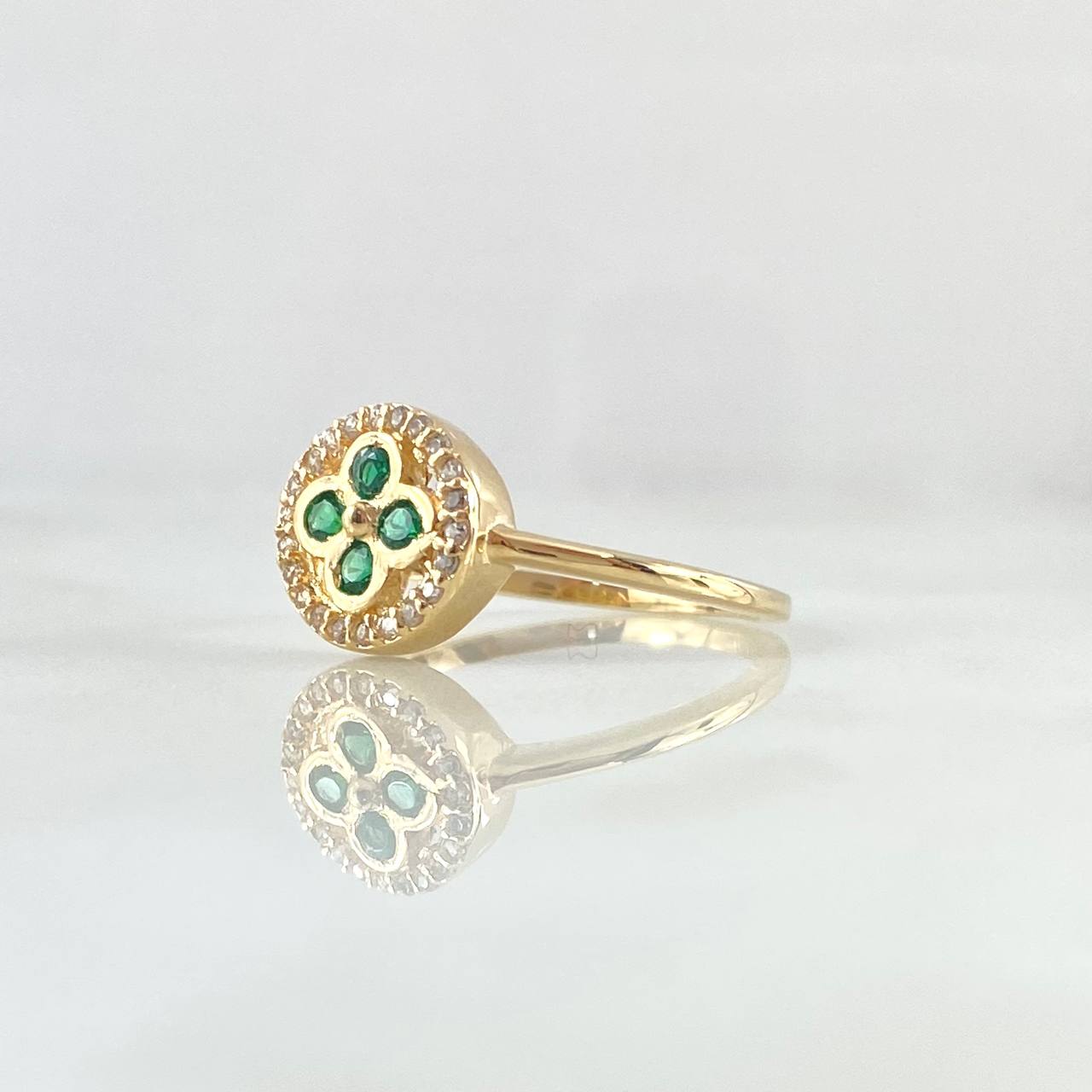 Flower Ring Seal 2.65gr / T7 1/2 / White Green Zirconia Yellow Gold 18K