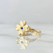 Anillo  Trebol Liso 2.1gr / T7 / Circon Azul Oro Amarillo 18K