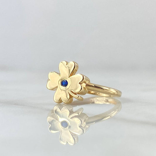 Anillo  Trebol Liso 2.1gr / T7 / Circon Azul Oro Amarillo 18K