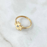 Anillo  Trebol Liso 2.1gr / T7 / Circon Azul Oro Amarillo 18K
