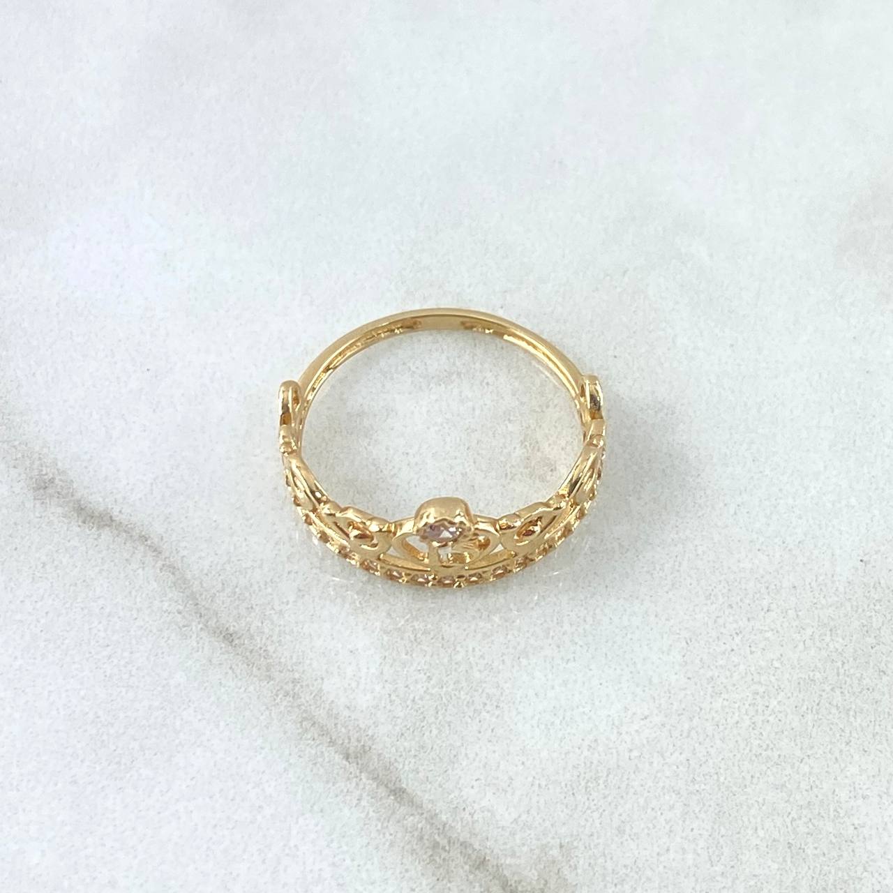 Quince Crown Ring 1.8gr / Size 5 1/2 / White Zircons 18K Yellow Gold