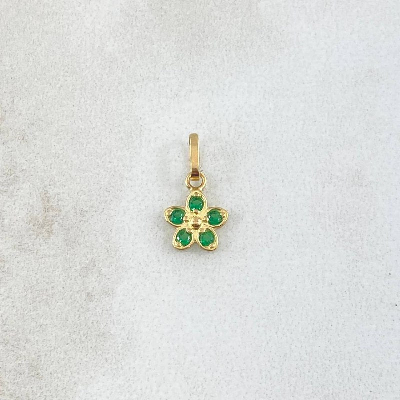 Dije Flor 0.3gr / 1.2cm / Circones Verdes Oro Amarillo 18K ©