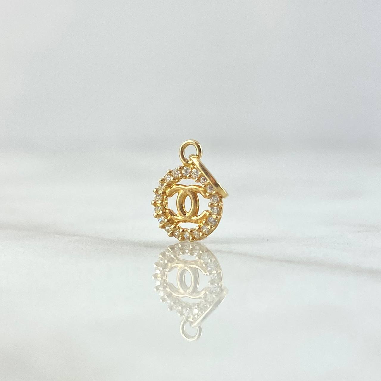Dije Ola Cruzada  0.4gr / 1.4cm / Circones Blancos Oro Amarillo 18K *